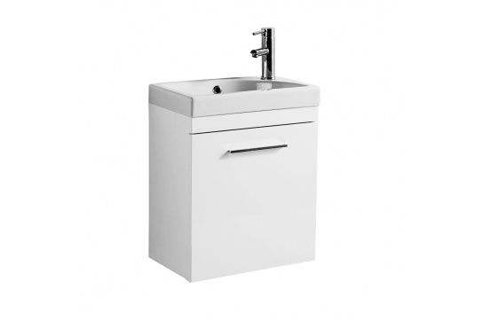 Bajo 46 x 29 Wall Hung White Gloss Compact Vanity with Ceramic Top