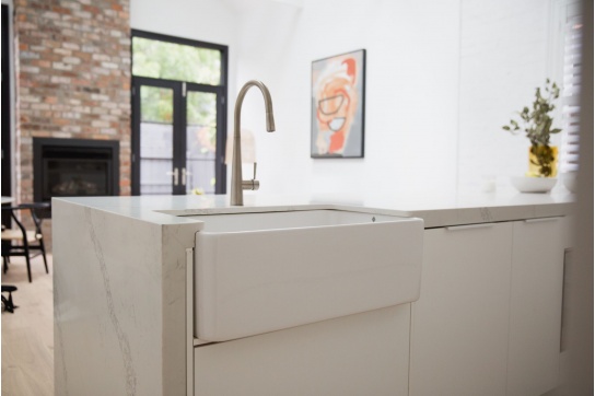 Novi 75 x 46 Fine Fireclay Gloss White Farmhouse Butler Sink - Flat on Both Sides, Limited Edition