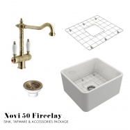 Novi 50 Fireclay Sink, Tap & Accessory Package - Antique Brass