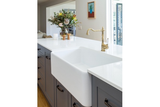 Novi 75 x 46 Fine Fireclay Gloss White Farmhouse Butler Sink - Flat on Both Sides, Limited Edition