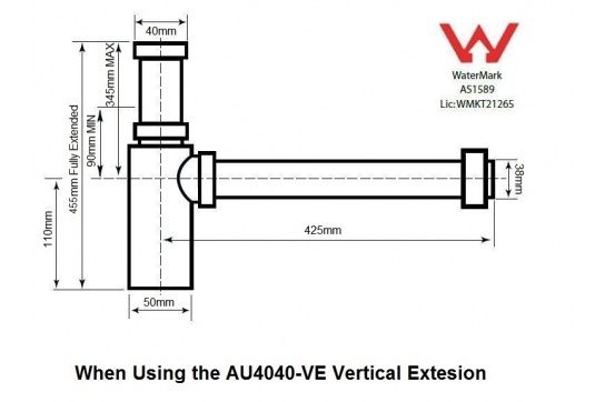 Vertical Extension Pipe for AU4040 Bottle P Trap - Chrome