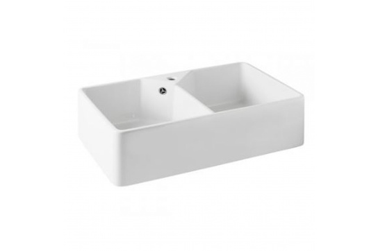 Chester 80 x 50 Double Flat Fine Fireclay Butler Sink with Taphole and Overflow