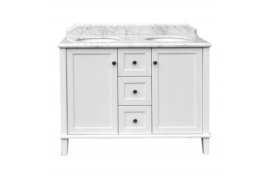Coventry 120 x 55 Double Bowl Satin White Vanity with Real Marble Top & Ceramic Undercounter Basins