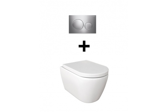 Package - Narva Rimless Wall Hung Pan & Seat + Geberit In-wall Cistern + Flush Plate