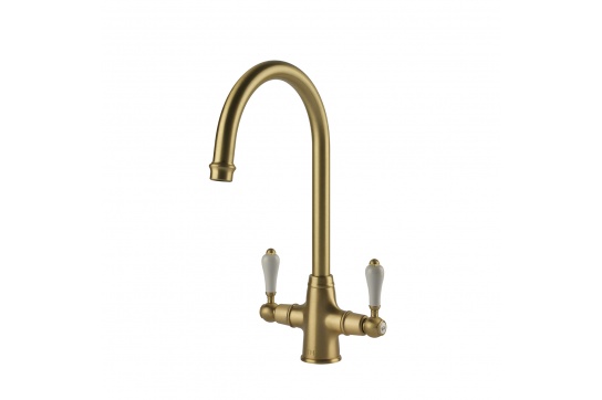 Ludlow Double Mixer Tap - Brushed Brass