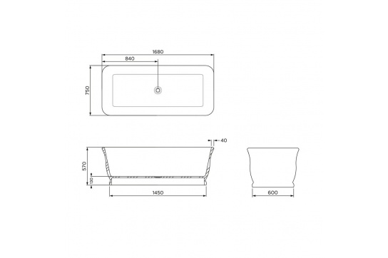 Lynton 168 x 75 TitanCast Solid Surface Freestanding Bath - Gloss White