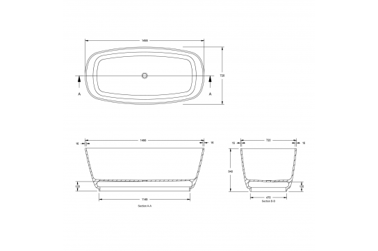 Maldon 150 x 72 TitanCast Solid Surface Freestanding Bath - Satin Silk White