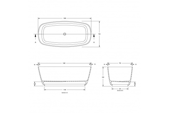 Maldon 150 x 72 TitanCast Solid Surface Freestanding Bath - Gloss White