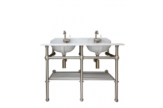 Mayer Double Basin Stand With 120 x 55 Real Carrara Marble Top
