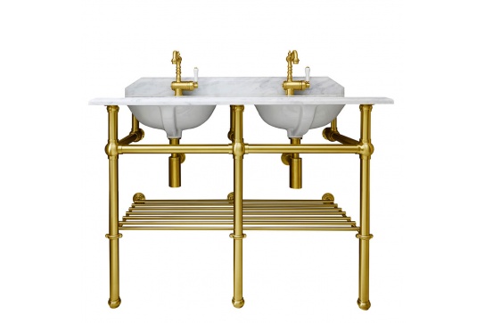 Mayer Double Basin Stand With 120 x 55 Real Carrara Marble Top