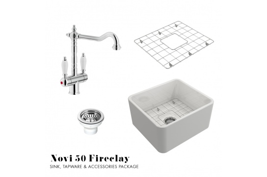 Novi 50 Fireclay Sink, Tap & Accessory Package - Chrome