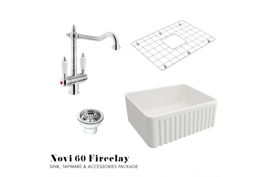 Novi 60 Fireclay Sink, Tap & Accessory Package - Chrome