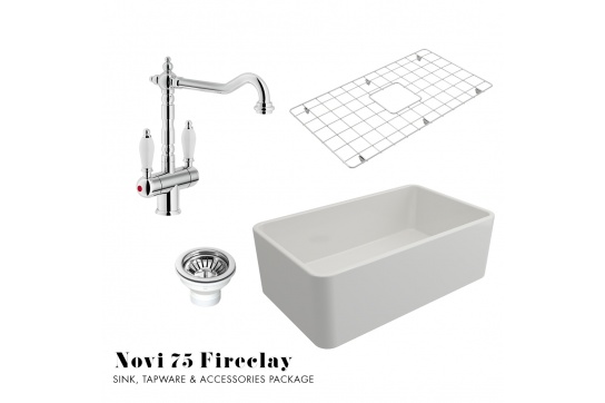 Novi 75 Fireclay Sink, Tap & Accessory Package - Chrome