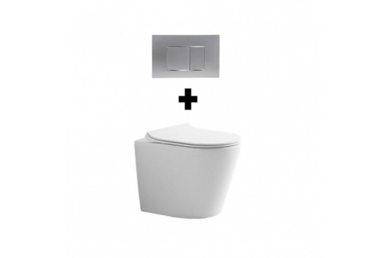 Package - Ticino Rimless Floor Mounted Pan & Seat + In-wall Cistern + Flush Plate